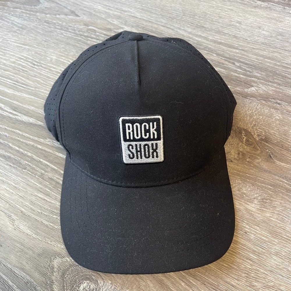 RockShox Boco Gear Black Performance Hat MTB Cycling Adjustable 5-Panel Cap